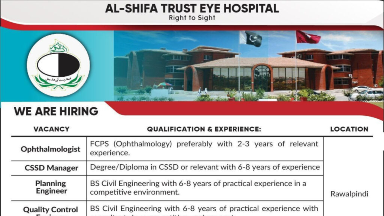 Al-Shifa Trust Eye Hospital Jobs 2024