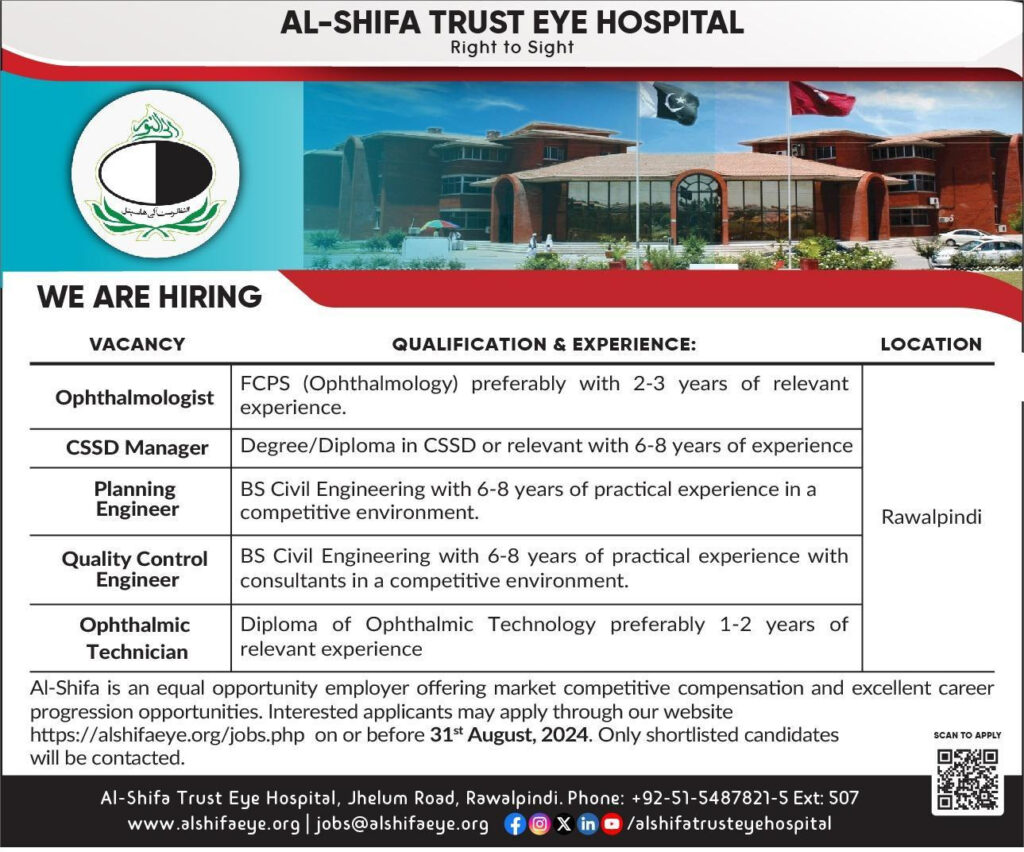 Al-Shifa Trust Eye Hospital Jobs 2024