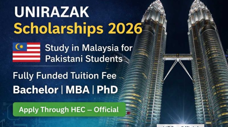 UNIRAZAK Scholarships 2026 in Malaysia for Pakistani students fully funded tuition fee bachelor MBA PhD HEC official