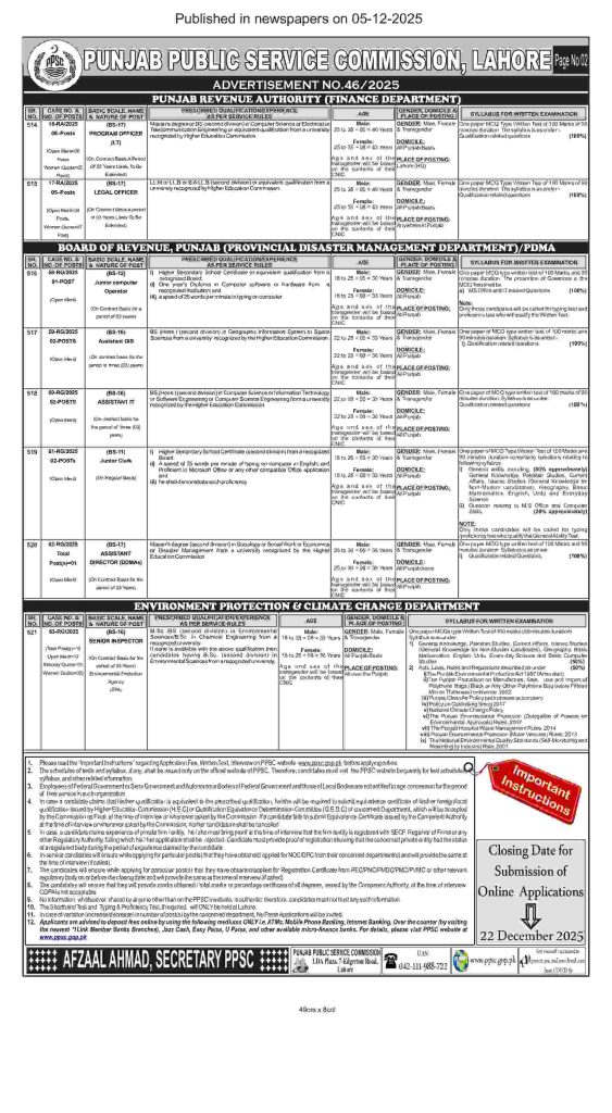 PPSC Jobs 2025 Advertisement No. 46- Apply Online for Latest Punjab Govt
