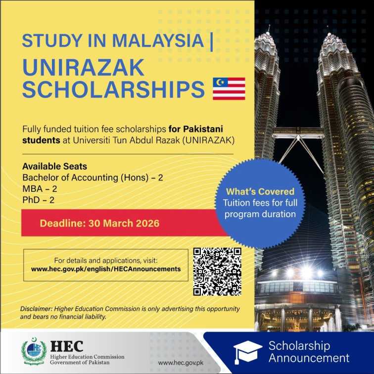 Study in Malaysia UNIRAZAK Scholarships 2026 for Pakistani Students Fully Funded