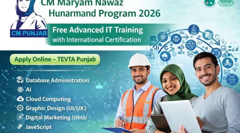CM Maryam Nawaz Hunarmand Program 2026 Free Advanced IT Training TEVTA Punjab