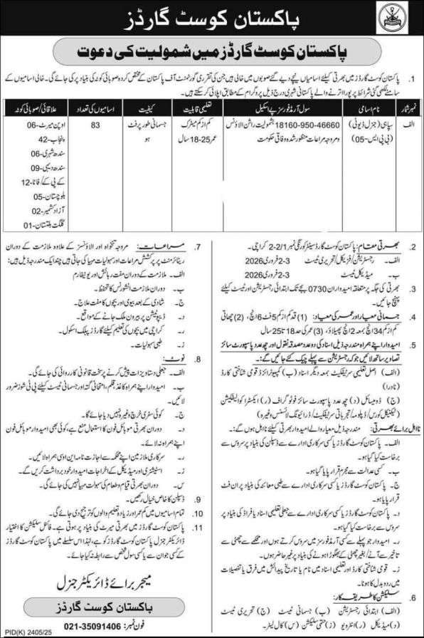 Join Pakistan Coast Guards Jobs 2026 – Soldier Recruitment