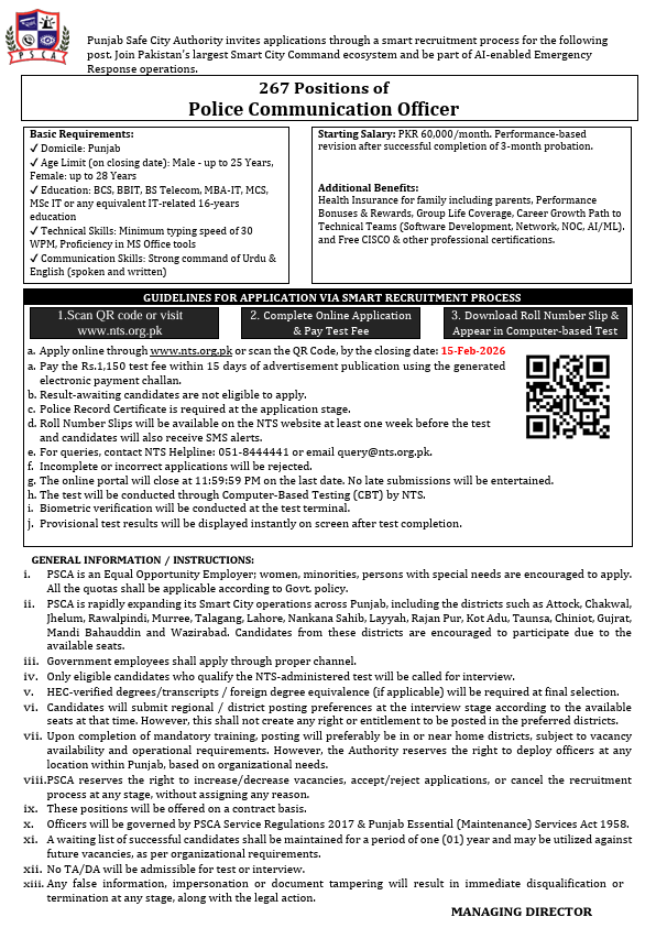 Apply Online for PSCA Police Communication Officer Jobs Punjab